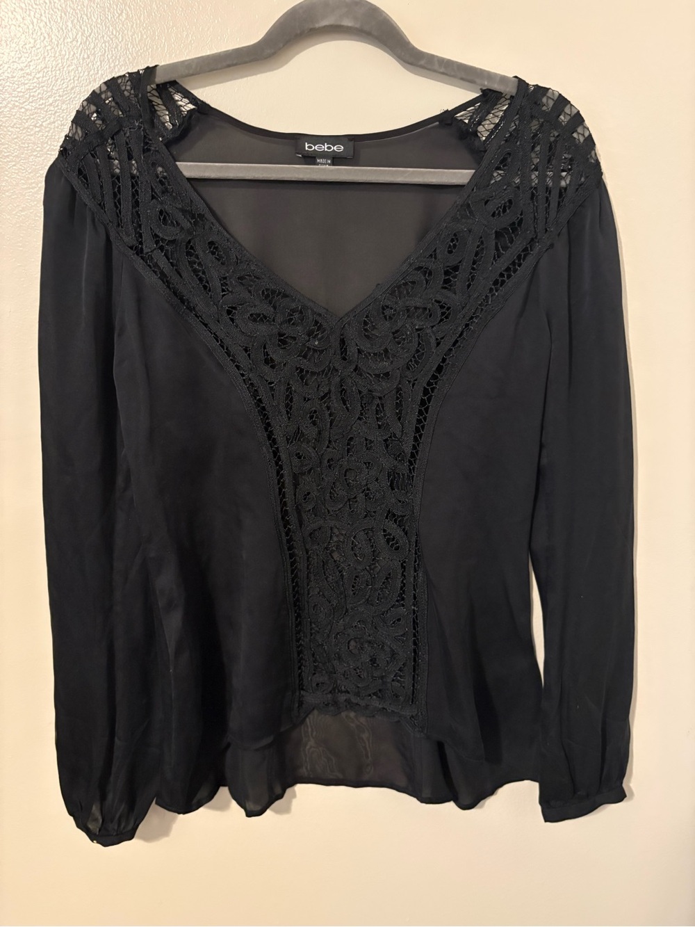 BEBE 100% Blouse Lace Detail Small